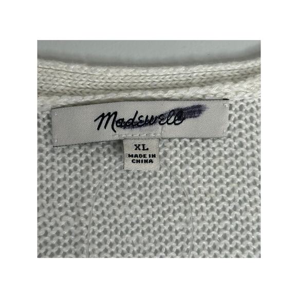 Madewell NWT Linen V-Neck Sweater White Blue Long Sleeve Winter Comfort XL - Picture 3 of 8